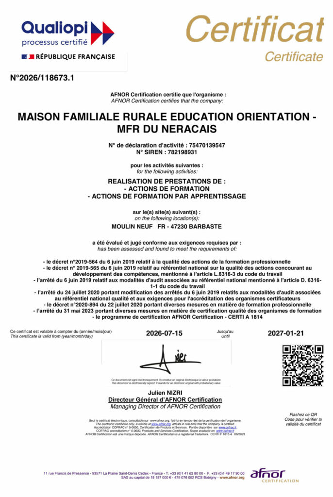Certificat Qualiopi